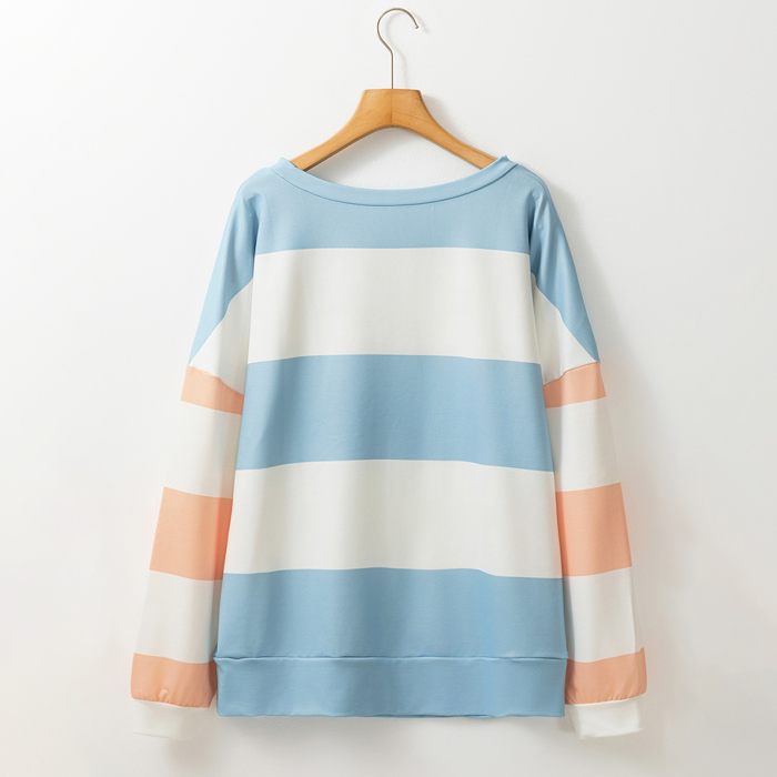 Colorblock Striped Drop Shoulder Long Sleeve Top