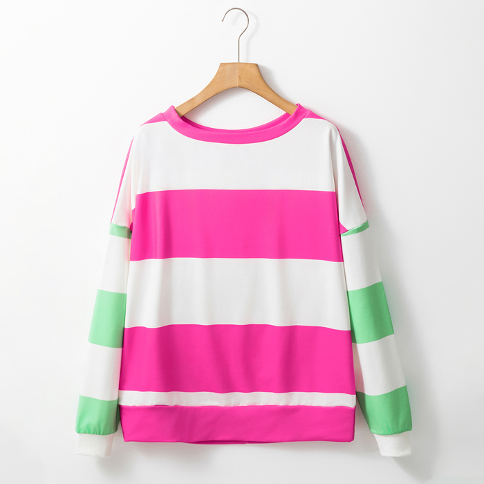 Colorblock Striped Drop Shoulder Long Sleeve Top