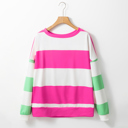  Colorblock Striped Drop Shoulder Long Sleeve Top