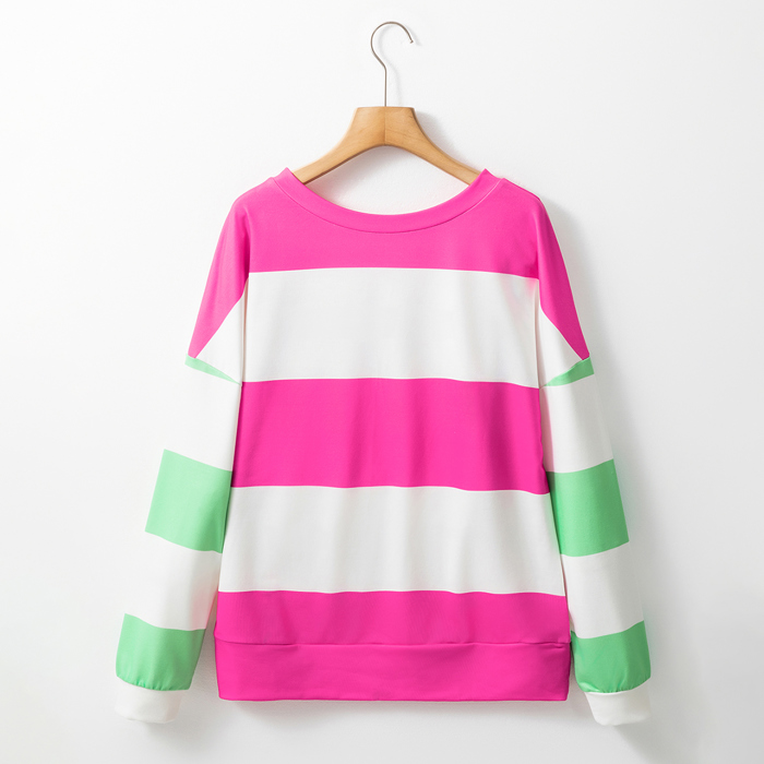 Colorblock Striped Drop Shoulder Long Sleeve Top