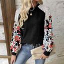  Floral Patchwork Long Sleeve Ribbed Blouse