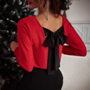  Metallic Bowknot Open Back V Neck Top