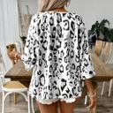  Leopard Print Ruched V Neck 3/4 Sleeve Blouse