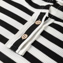  Black white Oversized Striped Henley Buttons Dolman Sleeve Hooded Top