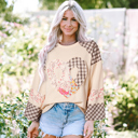  Plaid Floral Peace Heart Graphic Wide Long Sleeve Top