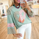  Plaid Floral Peace Heart Graphic Wide Long Sleeve Top