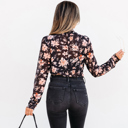  Black Floral Mesh Mock Neck Long Sleeve Slim Fit Top