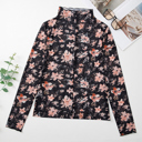  Black Floral Mesh Mock Neck Long Sleeve Slim Fit Top