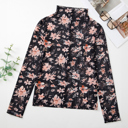  Black Floral Mesh Mock Neck Long Sleeve Slim Fit Top