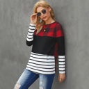  Plaid Print Leopard Splicing Striped Color Block Long Sleeve Top