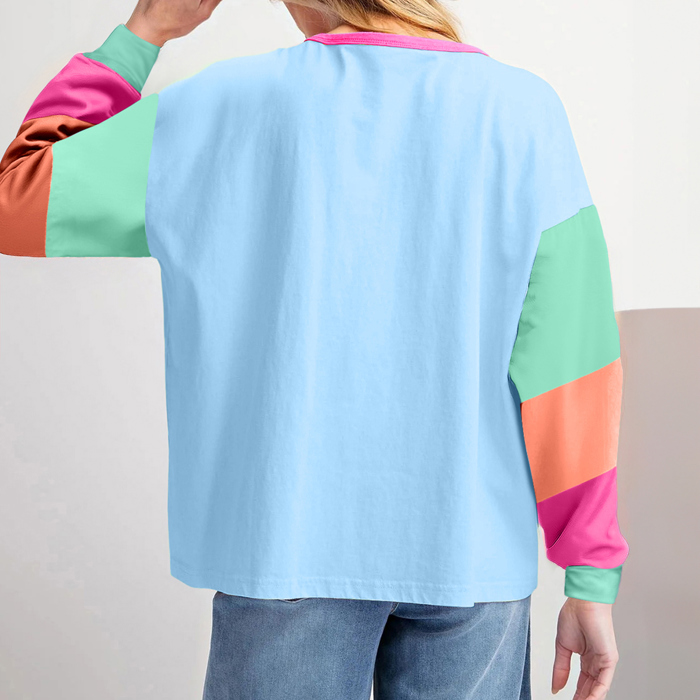 Colorblock Patchwork Long Sleeve Loose Top