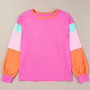  Colorblock Patchwork Long Sleeve Loose Top