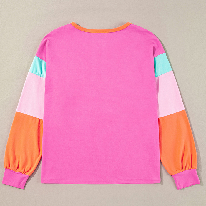 Colorblock Patchwork Long Sleeve Loose Top