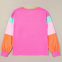  Colorblock Patchwork Long Sleeve Loose Top