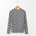  Rose Checkered Pattern Mesh Mock Neck Long Sleeve Top