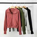  Fleece Lined Zip Up Stand Collar Thumbhole Sleeve Sweatshirt