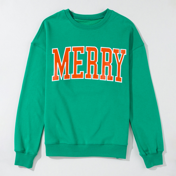 Bright Green MERRY Graphic Pullover Sweatshirt