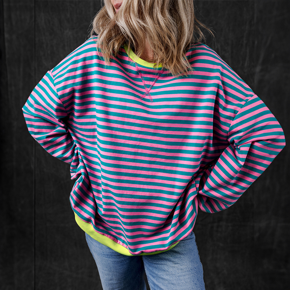 Stripe Oversized Contrast Trim Pullover Sweatshirt