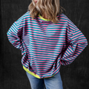  Stripe Oversized Contrast Trim Pullover Sweatshirt