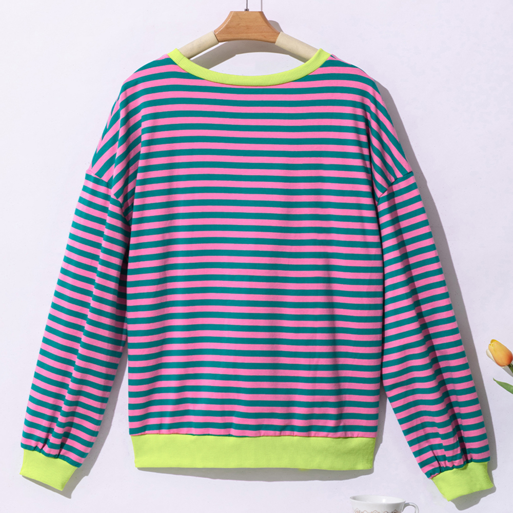 Stripe Oversized Contrast Trim Pullover Sweatshirt