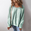  Waffle Patchwork Raglan Sleeve Exposed Seam Sweatshirt