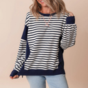  White Stripe Color Block Exposed Seam Loose Fit Sweatshirt