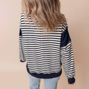  White Stripe Color Block Exposed Seam Loose Fit Sweatshirt