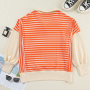  Orange Stripe Color Block Loose Fit Collared Drop Shoulder Sweatshirt