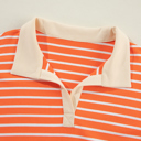  Orange Stripe Color Block Loose Fit Collared Drop Shoulder Sweatshirt