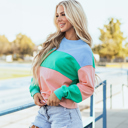 Large Green Colorblock Patchwork Drop Shoulder Sweatshirt