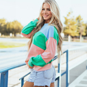 Small Green Colorblock Patchwork Drop Shoulder Sweatshirt