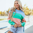 Medium Green Colorblock Patchwork Drop Shoulder Sweatshirt