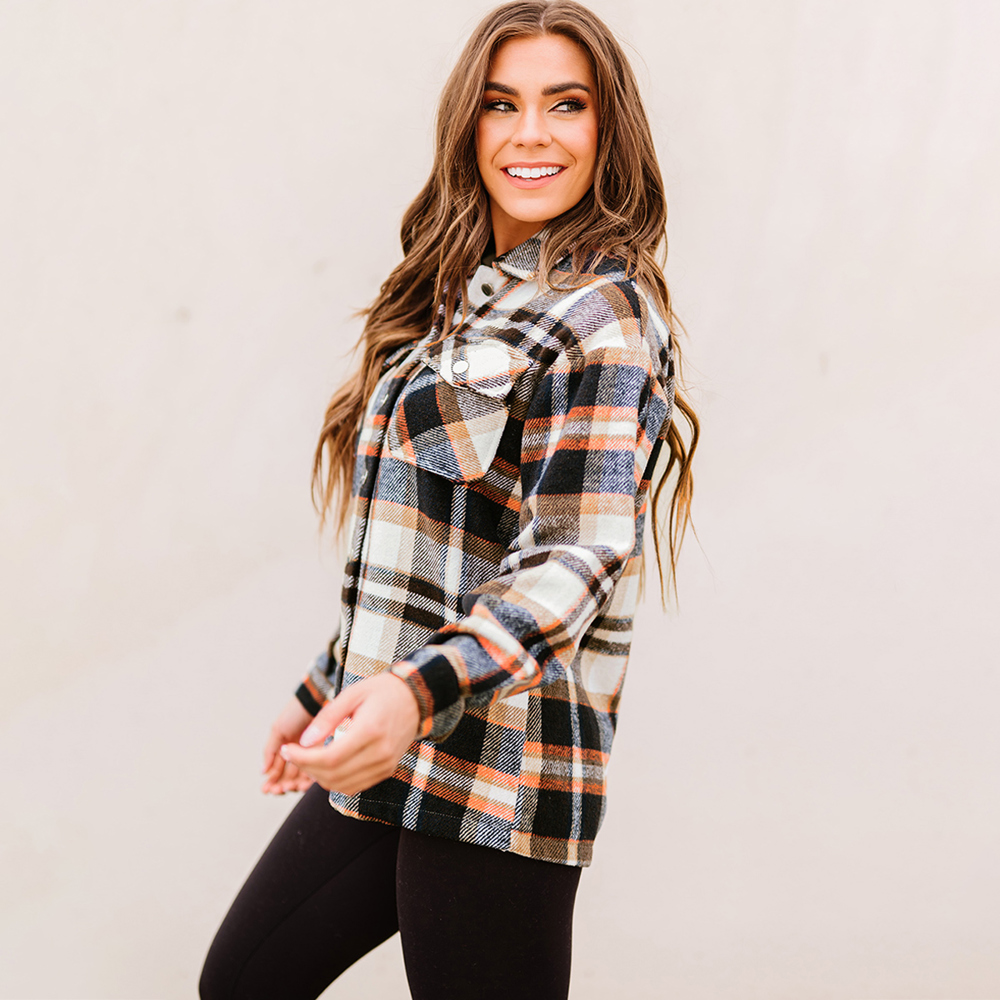 Geometric Plaid Print Pocketed Shacket