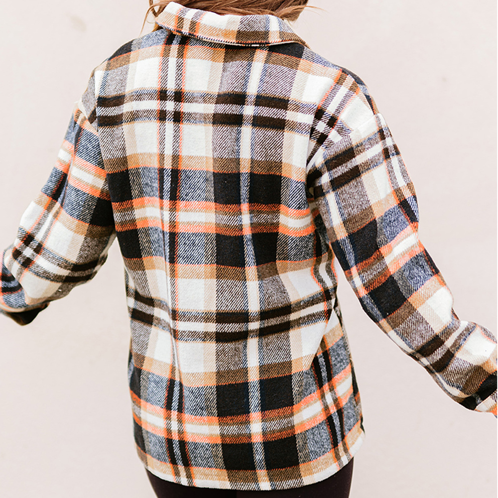 Geometric Plaid Print Pocketed Shacket