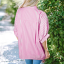  Stripe Dolman Sleeve Oversize Shirt