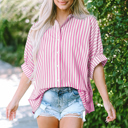  Stripe Dolman Sleeve Oversize Shirt