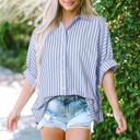  Stripe Dolman Sleeve Oversize Shirt