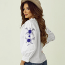  White Floral Embroidered Bracelet Sleeve Shirt