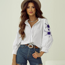  White Floral Embroidered Bracelet Sleeve Shirt