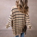  Black Stripe Shawl Neckline Open Cardigan with Pockets