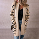  Black Stripe Shawl Neckline Open Cardigan with Pockets