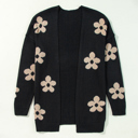  Floral Print Knitted Open Front Loose Cardigan