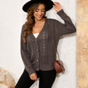  Dark Khaki Open Knit Drop Shoulder Sweater Cardigan