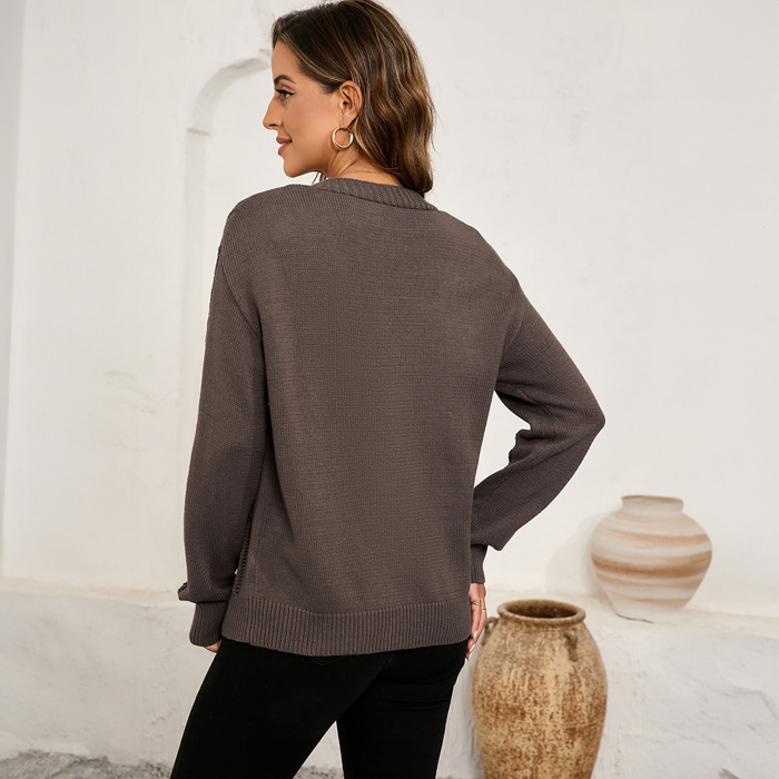 Dark Khaki Open Knit Drop Shoulder Sweater Cardigan