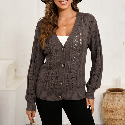 Dark Khaki Open Knit Drop Shoulder Sweater Cardigan