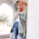  Gray Plaid Knitted Long Open Front Cardigan