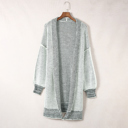  Gray Plaid Knitted Long Open Front Cardigan