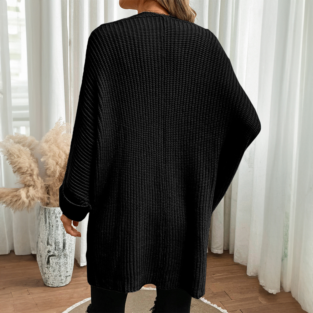 Oversized Fold Over Sleeve Open Front Cardigan