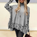  Leopard High Neck Side Slit Oversized Sweater