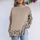  Leopard High Neck Side Slit Oversized Sweater